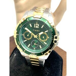 Timex Men's Watch TW2V78700 Quartz Green  Dial Two Tone Stainless Steel 45mm